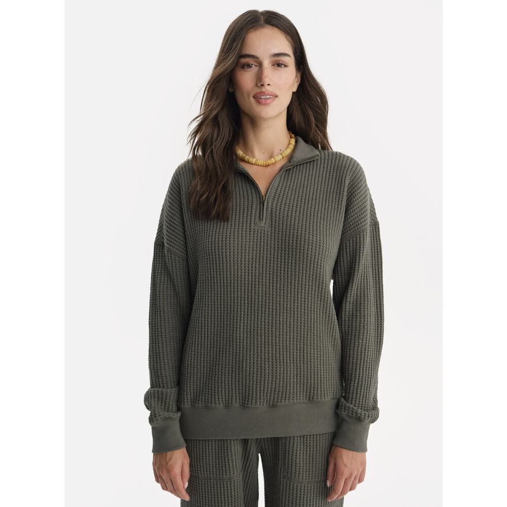 MATE the Label Organic Waffle Collared Half-Zip Sweatshirt Juniper Small